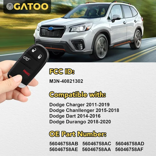 Vista 3 de OGATOO Llavero inteligente para automóvil sin llave para Dodge Charger Challenger Dart Durango 2011 2012 2013 2014 2015 2016 2017 2018 2019 2020