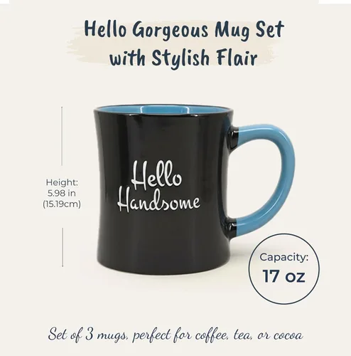Vista 3 de Blue Sky Ceramic Juego de 3 tazas Hello Gorgeous de 17oz