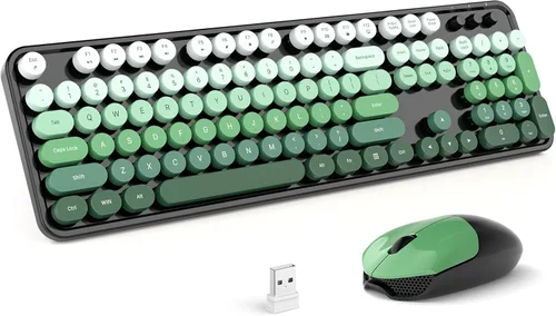 Vista 23 de MOFII Combo de teclado y mouse inalámbricos, teclado retro con teclas redondas de colores, conexión USB Plug Play de 2.4 GHz para PC, laptop