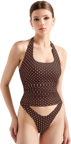 Vista 12 de SUUKSESS Camisetas sin Mangas para Mujer con Cuello Halter Forro Doble Sin Espalda Y2K Modernas para Salir Aguamarina