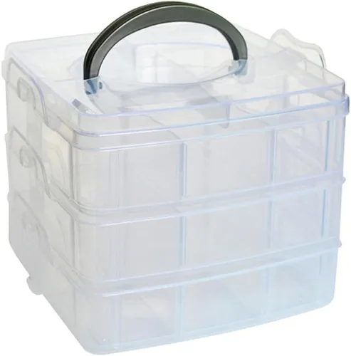 Vista 6 de Kamay's Caja de almacenamiento de plástico apilable de 3 niveles con ranura ajustable y transparente para manualidades, bandeja organizadora de 3