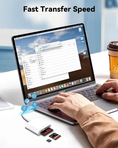 Vista 7 de Lector de tarjetas SD USB C para iPhone 15/teléfono Android/iPad/Mac/computadora portátil, lector de tarjetas micro SD de tres ranuras para tarjetas