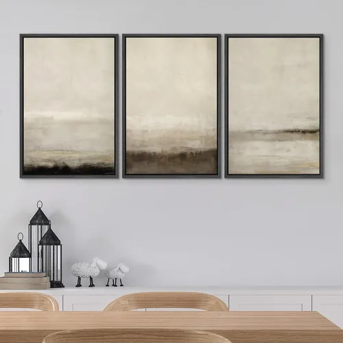 Vista 303 de SIGNWIN Lienzo enmarcado para pared, juego de arte pastel con cadena montañosa, bosque, niebla, naturaleza silvestre, ilustraciones modernas, arte
