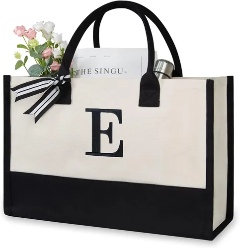 Vista 424 de TOPDesign Personalized Initial Canvas Beach Bag, Monogrammed Gift Tote Bag for Women
