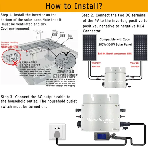 Vista 7 de Y&H Micro inversor de conexión a red solar de 600W con pantalla de visualización de monitoreo de datos AC impermeable IP65 MPPT DC28-50V Entrada PV