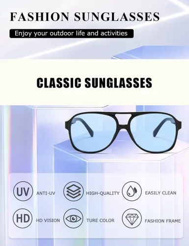 Vista 6 de Gafas de sol clásicas estilo aviador vintage para mujeres y hombres, montura grande, gafas de sol retro de los años 70