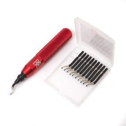 Vista 6 de AFA Tooling - Herramienta de desbarbado con 11 cuchillas HSS M2 - Mango de aluminio micropulido y anodizado con agarre moleteado de diamante - Ideal