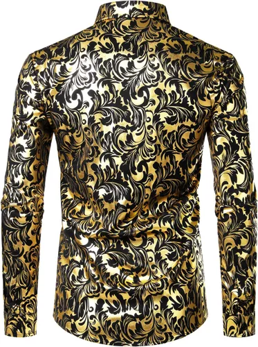 Vista 2 de ZEROYAA Men's Luxury Paisley Floral Printed Button Down Shirt Zhcl36-negro oro
