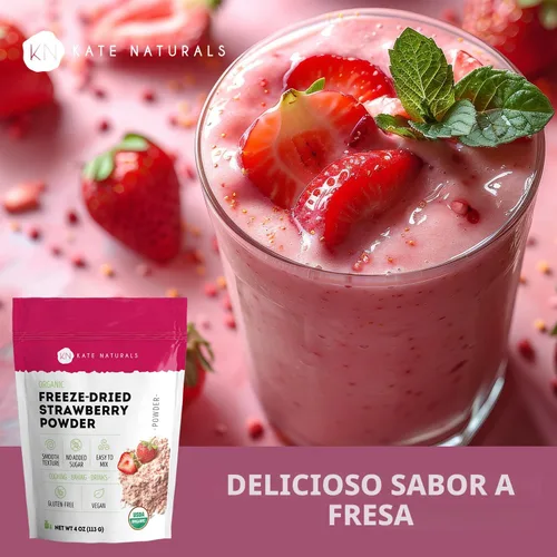 Vista 5 de Kate Naturals Polvo de fresa liofilizado orgánico para hornear y bebidas. Sabor natural de fresa para pasteles, glaseado y batidos
