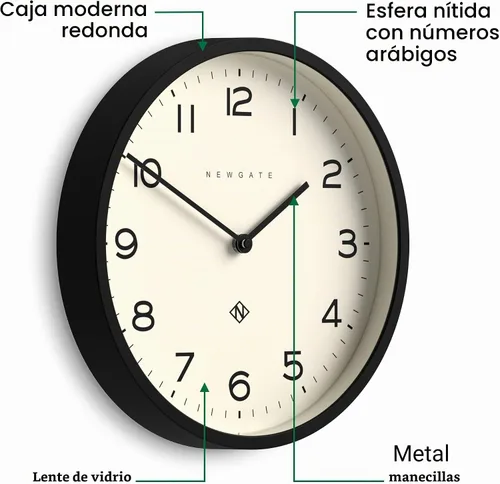 Vista 5 de NEWGATE® Reloj de pared con número cuatro eco, reloj redondo moderno, 12 Negro