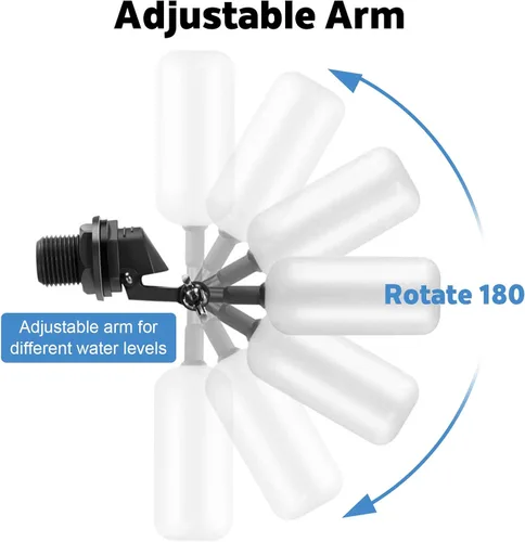 Vista 2 de Paquete de 2 válvulas de flotador de agua de 1/2 pulgada, 1/2 pulgada de latón con brazo ajustable, llenado automático y control de nivel de agua