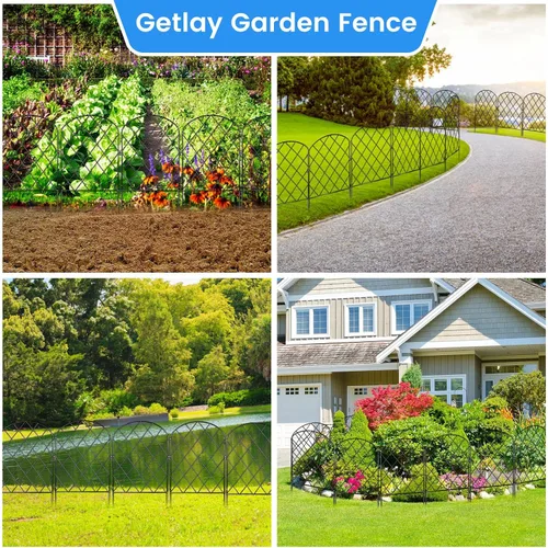 Vista 4 de Getlay Valla decorativa pequeña para jardín, paquete de 10 unidades, 10 pies de largo x 24 pulgadas de alto, valla de metal a prueba de óxido, valla