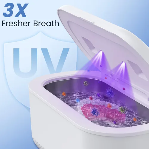 Vista 3 de Limpiador ultrasónico de joyería de 48Khz, limpiador ultrasónico de 30W con 2 luces UV y puertos de cepillo duales, máquina limpiadora de joyería