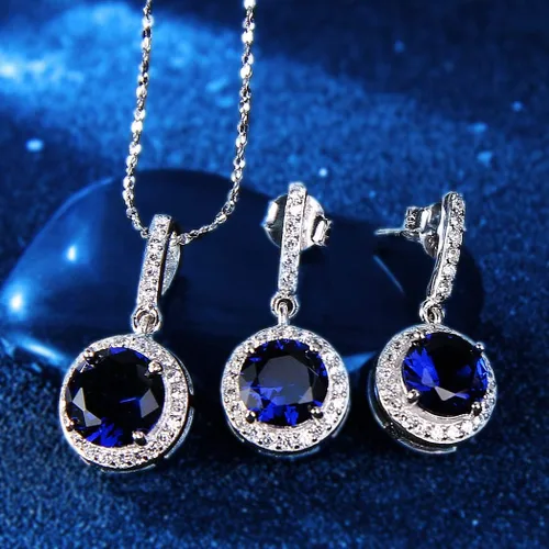 Vista 5 de EVER FAITH Juego de collar y aretes de plata de ley 925 con circonita cúbica para mujer