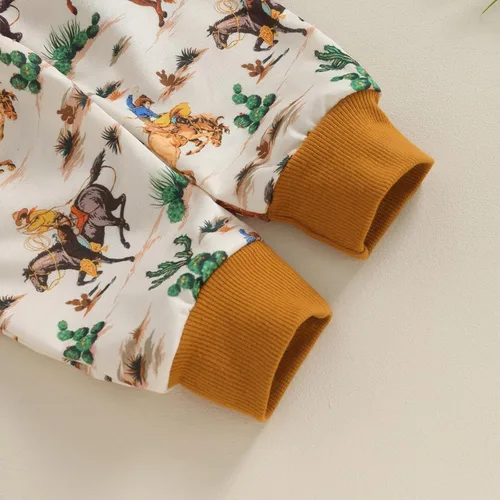 Vista 5 de Amiblvowa Traje occidental para bebé niño, sudadera de manga larga con cuello redondo y estampado de vaca, pantalones deportivos, lindos pantalones
