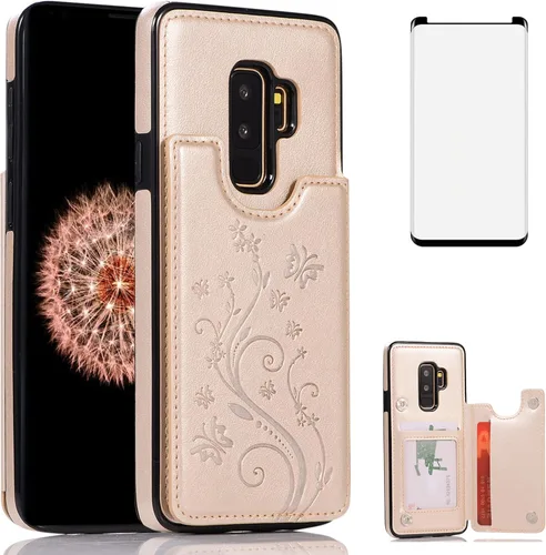Vista 11 de Funda de teléfono para Samsung Galaxy S9 Plus con protector de pantalla de vidrio templado y tarjetero con soporte para tarjetero, accesorios