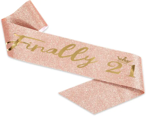 Vista 4 de Finally - Juego de 21 bandas y corona para niñas, suministros de fiesta de cumpleaños 21