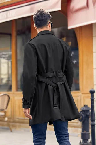 Vista 3 de Gafeng Men's Trench Coat Slim fit Double Breasted Belted Windbreaker Lapel Long Jacket Casual Windproof Overcoat
