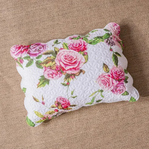 Vista 3 de DaDa Bedding Romantic Roses - Funda de almohada tamaño Queen – Precioso jardín floral rosa y blanco de primavera – Funda de almohada acolchada