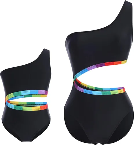 Vista 3 de Mommy and Me Trajes de baño familiares con volantes a juego con tirantes ajustables para los hombros y bikini