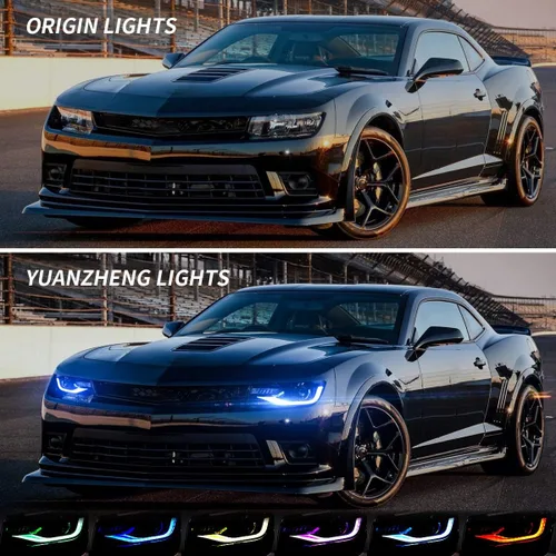 Vista 5 de VLAND Faros Compatibles con Chevy Camaro 5ª Generación 2014 2015, Lente de Doble Luz (No Incluyen Focos, Lados del Conductor y del Pasajero)