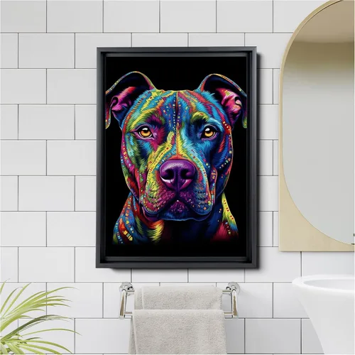 Vista 2 de Dynamic Pitbull, Vibrant Dog Wall Art - Canvas Gallery Wrap, Ready to Hang - Watercolor and Acrylic Masterpiece by Renowned Artist