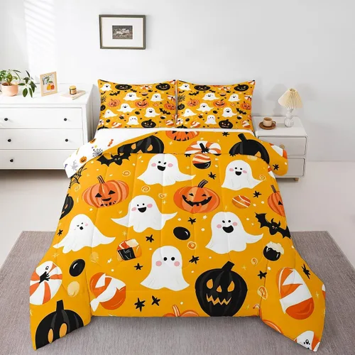 Vista 19 de Erosebridal Juego de edredón de calavera de Halloween, tamaño individual, juego de ropa de cama de calavera gótica para niños, adolescentes