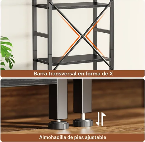 Vista 7 de SUPERJARE – Estantería triple de 4 niveles, estantería con 11 estantes de exhibición abiertos, estantería amplia para libros y oficina, color negro