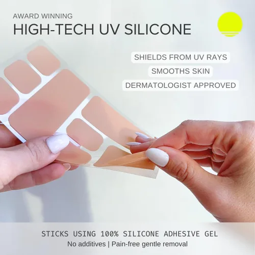 Vista 6 de Sun Patch Parches hipoalergénicos con forma cuadrada para pantalla solar, 100% silicona con protección UV UPF-50, reutilizables, 1 paquete/8