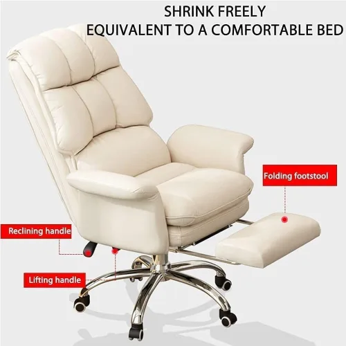 Vista 2 de Silla de oficina de jefe ejecutivo grande y alta, silla ergonómica de cuero para computadora con reposapiés retráctil, silla giratoria ajustable