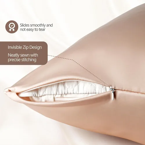 Vista 7 de Fundas de Almohada de Seda - Funda de Almohada de Lujo 6A 100% Seda de Morera para Cabello y Piel - Antiarrugas, Refrescante y Suave, Cremallera
