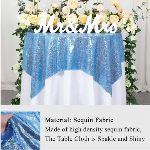 Vista 3 de AMZLOKAE Mantel de Lentejuelas Cuadrado 50x50 Azul Bebé Cubierta de Mesa con Purpurina Manteles para Fiestas Mantel Sin Costuras Azul Claro