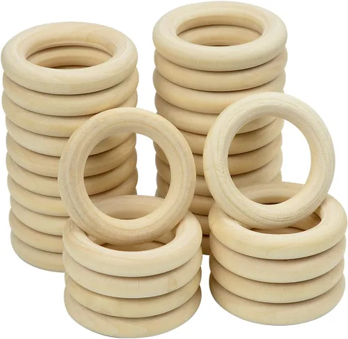 Vista 4 de 25 anillos de madera natural de 2.756 in, anillo de madera de macramé liso sin terminar, círculos de madera para manualidades, colgante de anillo
