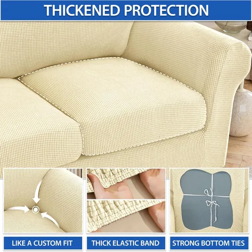 Vista 4 de ZNSAYOTX 2 fundas para sillas con brazos para sala de estar, súper suave, con funda de cojín de asiento, gruesa, duradera, mezcla de elastano, alta