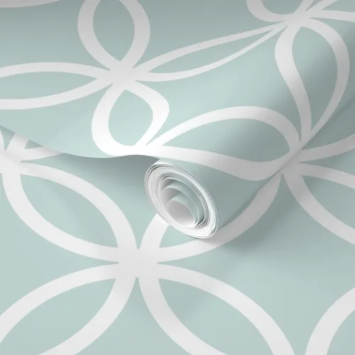 Vista 2 de Muestras de papel tapiz removibles – Cerclattice White Circles Winter Lattice Baby Boy Quatrefoil Papel pintado personalizado pre-pegado por