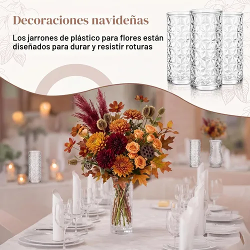 Vista 3 de Mumufy 24 piezas de jarrones de flores de plástico en masa, pequeños jarrones transparentes para centros de mesa, decoraciones de boda, banquetes