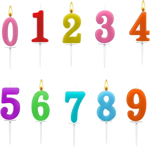 Vista 5 de 10 velas con números, velas coloridas para pastel de cumpleaños, número 0-9, decoración de tartas, número 0, 1, 2, 3, 4, 5, 6, 7, 8, 9