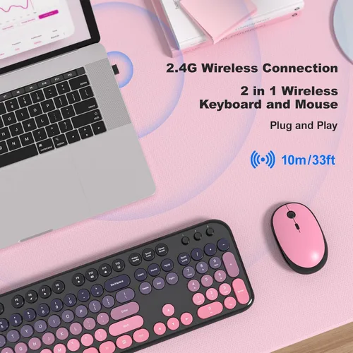 Vista 2 de Atelus Combo de teclado inalámbrico y ratón, máquina de escribir de tamaño completo con teclado numérico y mouse conectado USB 2 en 1 para PC