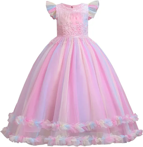 Vista 26 de Vestido de tul de unicornio arcoíris para niñas, vestido de princesa para cumpleaños, Halloween, Navidad, concurso de baile, fiesta de baile