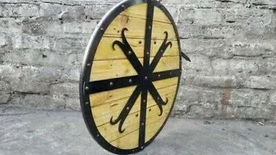 Vista 5 de Guerrero LARP medieval Escudo redondo vikingo de madera y acero Escudo templario de Armadura por Relic Handicrafts
