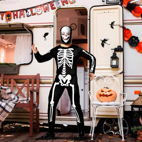 Vista 6 de KatchOn, Halloween Skeleton Costumes for Men - Halloween Costumes Halloween Jumpsuits for Men Skeleton Men Bodysuit