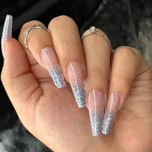 Vista 16 de GOLD VIBES - Uñas a presión de Lavaa Beauty Punta dorada con purpurina degradada Ataúd extra largas Vibes de oro