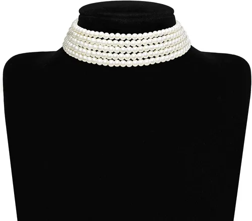 Vista 4 de BABEYOND - Collar de gargantilla de perlas de imitación redondo, collar estilo años 20, accesorios para fiesta temática Gatsby