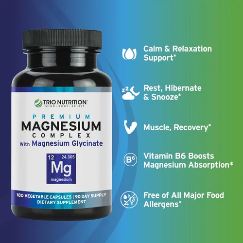 Vista 2 de Trio Nutrition Complejo de magnesio para 90 días de suministro de 420 mg Calma, relajación, alivio del estrés y recuperación muscular Suplemento