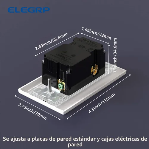 Vista 6 de ELEGRP Receptáculo de toma de pared USB con puertos USB duales de 4.0 A, receptáculo dúplex resistente a manipulaciones de 15 amperios, toma de Negro