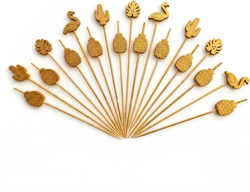 Vista 10 de Palillos de Cóctel Gold Star, Mondadientes Decorativos de 5.5 Pulgadas de Largo para Aperitivos, Frutas y Adorno de Bebidas, Suministros de Fiesta