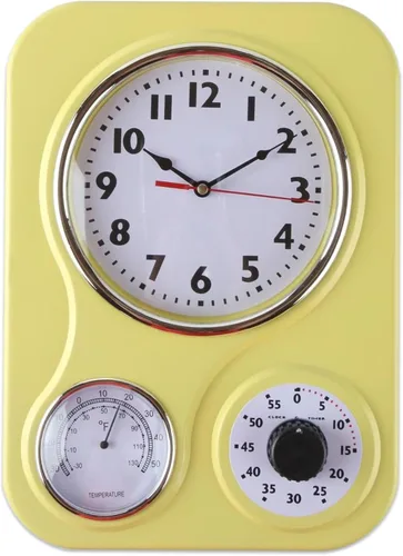 Vista 10 de Lily's Home - 9.5 pulgadas x 12.5 pulgadas - Reloj de pared retro para cocina, reloj de pared vintage con termómetro y temporizador de 60 minutos