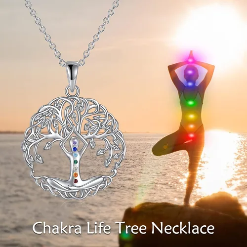 Vista 6 de YAFEINI Collar de chakras, collar de ángel para mujer, plata de ley 925, colgante de cristal curativo, joyería para niña, Plata esterlina, Circonia