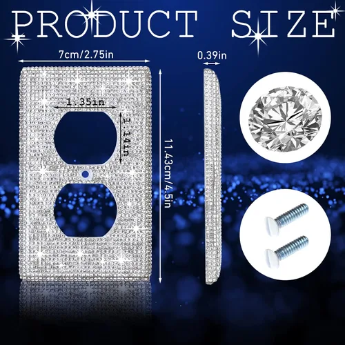 Vista 2 de 2 piezas de diamantes de imitación brillantes para placa de pared, cubierta de interruptor de luz brillante, cubierta de placa de pared de diamante