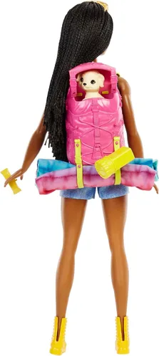 Vista 4 de Barbie Muñeca y accesorios, se necesitan dos muñecas de camping "Brooklyn" con cachorro de mascota y más de 10 accesorios
